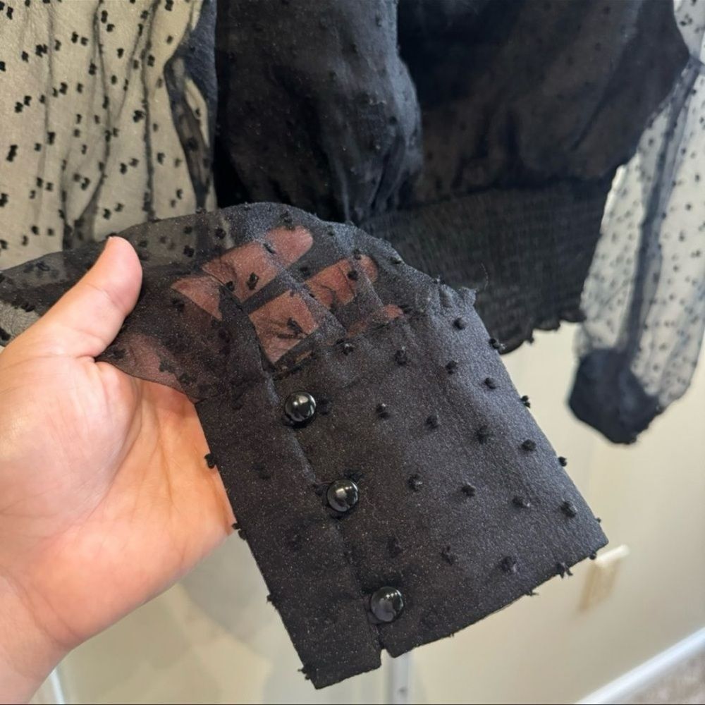 Altar’d State Black Swiss Dot Sheer Sleeve Blouse | Size M | NWT - Picture 3 of 8